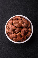Cashew nuts in shell in bowl