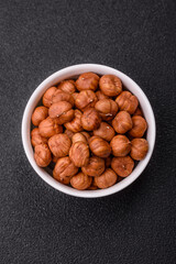 Raw hazelnuts without shells in a bowl