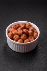 Raw hazelnuts without shells in a bowl