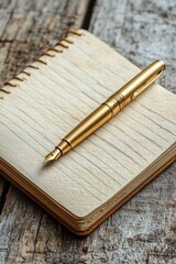 A minimalistic mindfulness journal with a gold fountain pen resting on an empty lined page
