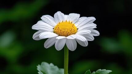 Obraz premium A white flower with yellow center is in the foreground