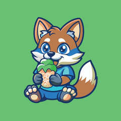 Adorable Fox Indulging in a Refreshing Ice Cream Treat as a Mascot Logo