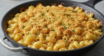 Serving of Macaroni and Cheese with Crumble Topping in Pan
