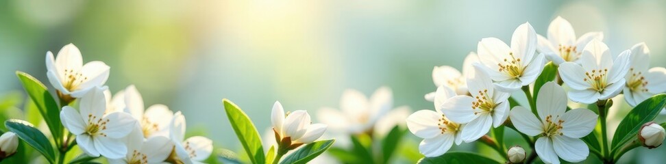 Obraz premium Abundant white blossoms create a vibrant spring border Fresh, bright aesthetic , plant, blossom art, floral illustration