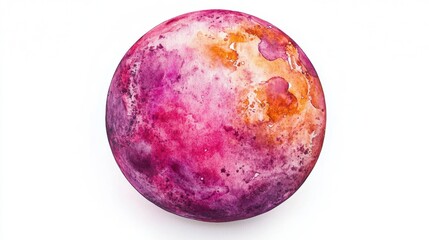 Fototapeta premium Watercolor sphere in shades of pink orange and purple on white background artistic planet design for creative projects and designs