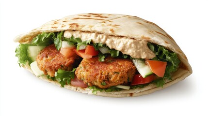 A delicious falafel sandwich filled with fresh vegetables and spread