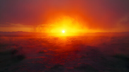 A glowing atmospheric phenomenon as sunlight refracts through desert dust, casting vibrant colors across the horizon