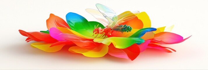 Obraz premium Colorful Dragonfly on Vibrant Petal Arrangement - Nature's Beauty Captured in a Stunning Image