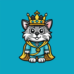 Cute King Cat Character Mascot with Crown and Whiskers