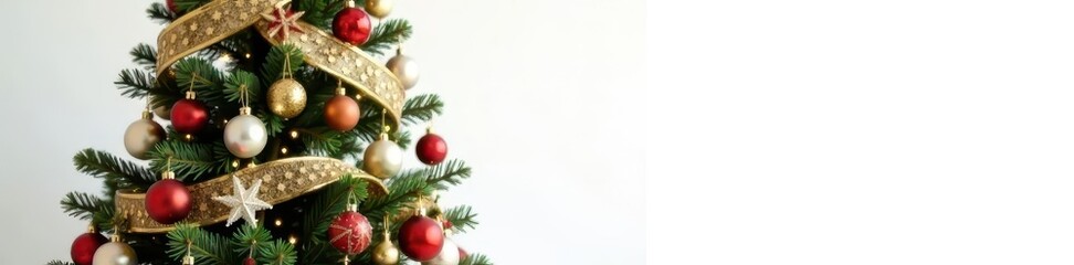 Fototapeta premium Ornate decorated Christmas tree against pure white backdrop , elegant, christmas tree