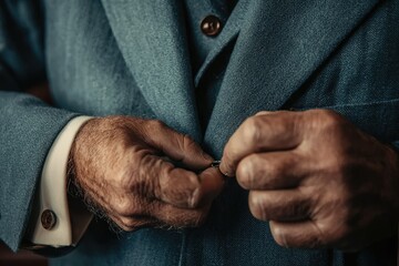 Fototapeta premium A tailor hand-stitching a custom garment, with a focus on each small, precise stitch, symbolizing the art of craftsmanship 