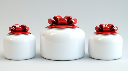 Three Gift Boxes with Red Bows on White Background