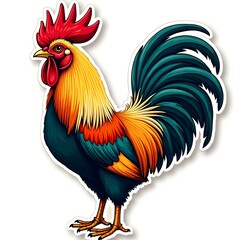 Fototapeta premium Vintage Hand-Drawn Rooster Illustration – Retro Ink-Style Vector Art, Colorful Detailed Design