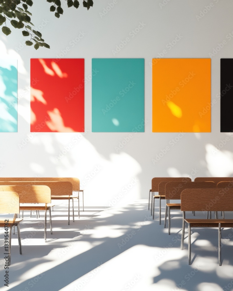 Poster minimalist edtech design vibrant color-block learning space with adaptive classroom furniture - inno
