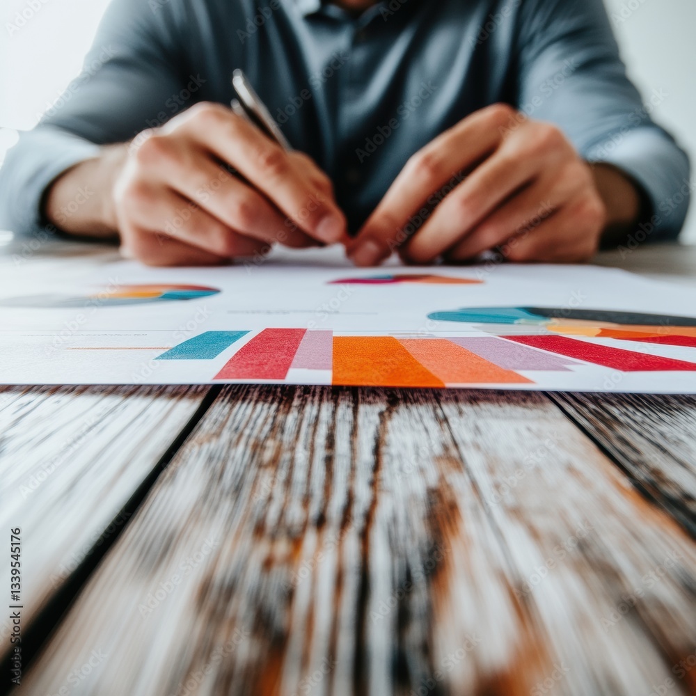 Poster Dynamic Business Analytics Minimalist Workplace Visualization of Data-Driven Strategy with Vibrant Infographics and Collaborative Professional Workflow Insights