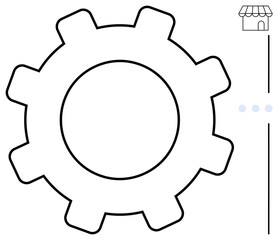Large gear beside a small storefront icon symbolizing operational processes, system integration, and functionality. Ideal for business, productivity, commerce, industry, technology, automation