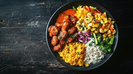 Malaysian Nasi Kandar Plate on Wooden Background 61 aspect ratio