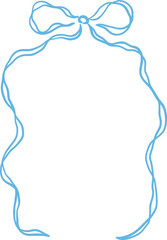 Elegant hand-drawn blue ribbon frame with bow. Delicate vector design. Whimsical decorative border with space for text.