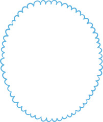 Fototapeta premium Oval decorative vector frame with scalloped edge. Romantic clipart element in hand-drawn style. Isolated decoration in blue color.