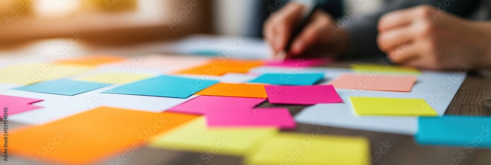 Aufkleber hybrid workspace innovation collaborative ideation with vibrant sticky notes - next-gen design think