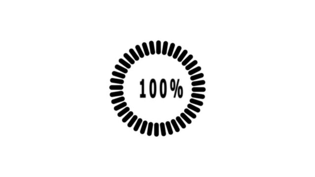 Circle percentage diagrams 100% ready to use for web design,Loading icon logo symbol sing black and white silhouette.