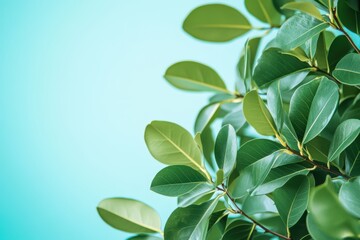 Obraz premium 青い背景を前に生い茂る緑の葉の集まりとその美しさ