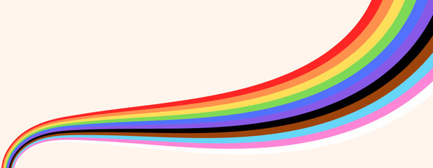 LGBTQIA Pride Flag vector banner. Wavy rainbow ribbon in Pride parade Colors on isolated background. Vector Illustration for social media Pride month designs.