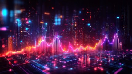 A dynamic holographic display mockup with glowing charts and futuristic typography 