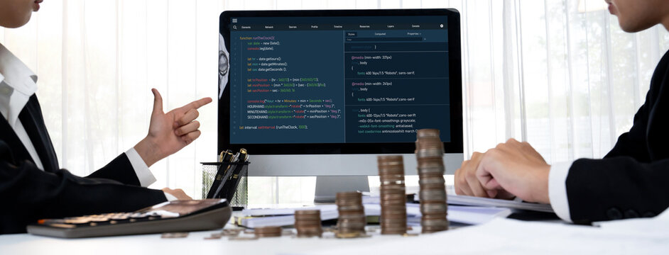 Software development programming on computer screen for brisk application and program coding
