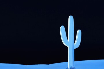 Obraz premium Blue desert landscape showcasing a majestic cactus under twilight sky