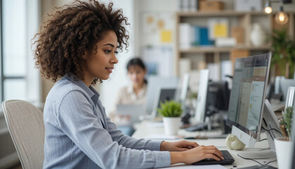 woman working on computer in office