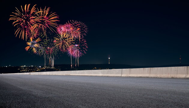 fireworks in the city night road landscape outdoor cityscape celebration hoilday happy new year
