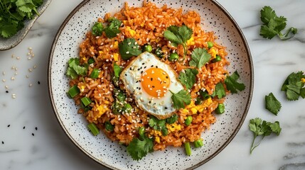 Eggs and Rice Chinese Dish with Green Onion and Sesame