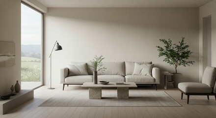 Living Room Interior Featuring Neutral Tones Sofa and Natural Light