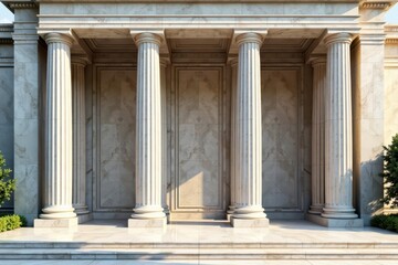 Obraz premium Elegant fluted marble columns adorn building facade , facade, building exterior, elegant