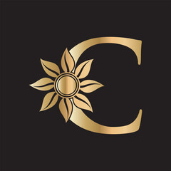 Initial Flower Logo combine with letter C vector template