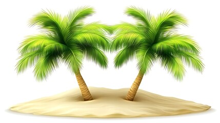 Tropical palms on sandy isle under white sky