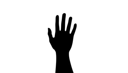 Minimalist black silhouette of a woman's hand raised for support and equality on International Women's Day