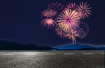 fireworks in the city night road landscape outdoor cityscape celebration hoilday happy new year
