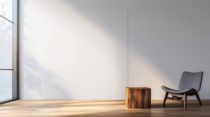 start showcase blank wall in minimalist interior filled with ample natural light soft neutral tones and contemporary