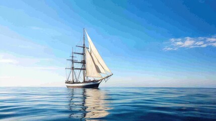 Naklejka premium stunning image of majestic tall ship gracefully sailing on tranquil ocean waters under vast clear blue sky