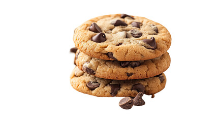 Golden Chocolate Chip Cookies, Perfectly Baked And Isolated On A White Background