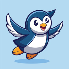 Adorable Penguin with Wings Open Flying Embracing the Skies with Enthusiasm