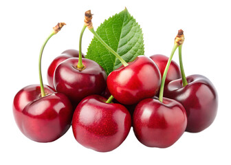 , set of fresh red cherries ISOLATED ON WHITE BACKGROUND.PNG,AI GENERATED