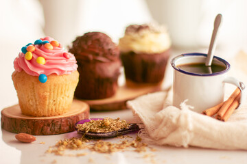 cup of coffee and cupcake