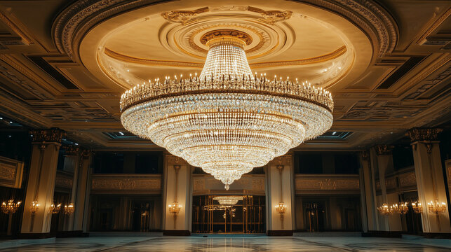 Grand chandelier featuring hundreds of glimmering crystals exudes opulent elegance and timeless luxurious interior sophistication