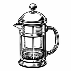 Detailed Vintage French Press Illustration for Coffee Enthusiasts