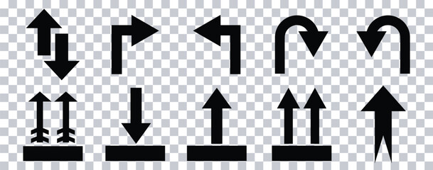 Arrow Icons Set &ndash; Direction, U-Turn, Right Turn, and Navigation Symbols Vector on Transparent Background