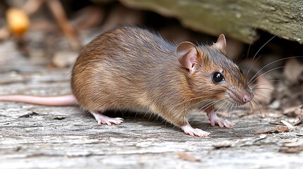 Small brown mouse on wood.