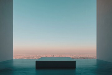 wide-angle view through modern panoramic window framing breathtaking cityscape under clear sky with abundant natural
